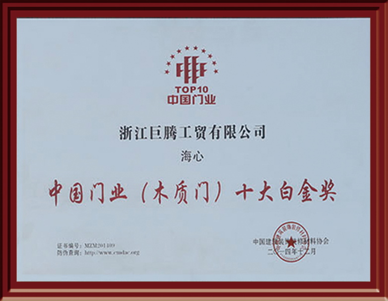 中国门业(木质门)十大白金奖